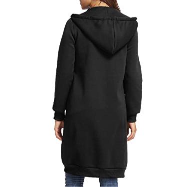 Imagem de Snsowed Nova Moda Feminina Com Capuz Longo Moletom Com Capuz Casaco Casual Bolsos Zíper Sólido Jaqueta (S)