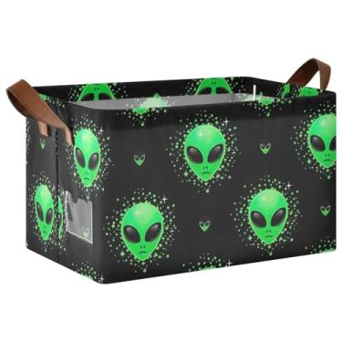 Imagem de Organizador de cesta verde alienígena preto para armazenamento e organização de quarto, cestas decorativas grandes de 17 x 29 x 25 cm para armazenamento de armário 1 unidade
