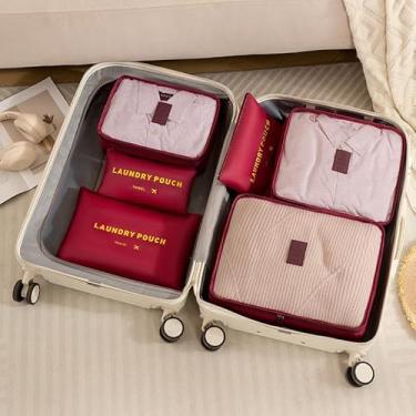 Imagem de Bolsa organizadora aprimorada de 6 peças para acessórios de viagem – perfeita para armazenamento de roupas de treino e viagem – Vinho