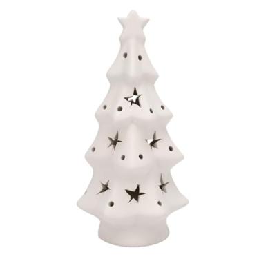 Imagem de Diydeg Decoração de árvore de Natal de Cerâmica, Decoração de Estatueta de Porcelana Branca Árvore de Cerâmica de Natal, Feriado de Operado por Bateria, Mesa de (Estrela 17,9x9cm / 7,0x3,5 pol.)
