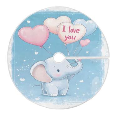 Imagem de Wassud Saia de árvore de Natal, desenho animado, elefante, coração, balão, decorações de árvore de Natal, enfeites de Natal, tapete de árvore pequena para decoração de festa de ano novo, 91 cm