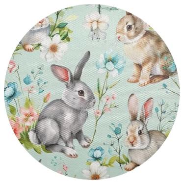 Imagem de Conjunto de 1 jogo americano redondo de PVC durável com flores de primavera azul 38 cm, à prova de calor, jogo americano de mesa de jantar