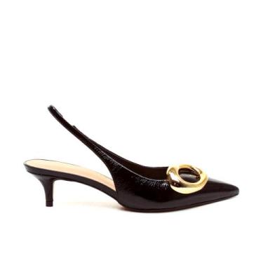 Imagem de Slingback Couro Preto Salto Baixo Cecconello 2629015-2, Preto, 35