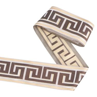 Imagem de FINGERINSPIRE Fita jacquard com acabamento de cortina de 13,12 metros de largura com design de chave grega marrom escuro material de poliéster para decoração de casa, projetos de arte de costura DIY