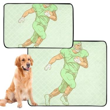 Imagem de TSENQUE Almofada de xixi para cães verde lavável para jogadores de futebol americano para gatos, tapete impermeável para cercadinho de cachorro, absorvente, médio + grande, conjunto de 2