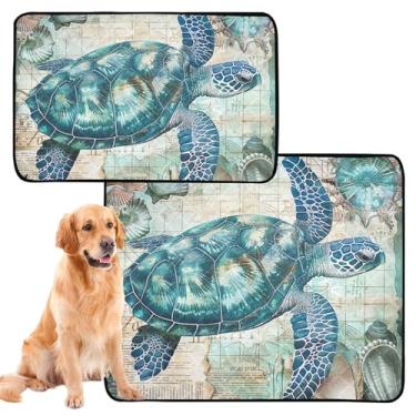Imagem de TSENQUE Almofadas de xixi laváveis com estampa artística de conchas de tartaruga, reutilizável para gatos, tapete impermeável para gaiola de cachorro, almofadas absorventes fofas para cães, pacote com