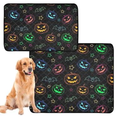 Imagem de Almofadas de xixi laváveis para cães de estimação neon colorido abóbora preto reutilizável almofada de xixi para filhotes de cachorro tapete impermeável para cercadinho para cães, médio + grande
