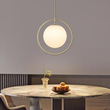 Imagem de SUNVKWEY Luminária pendente globo de 30 cm para ilha de cozinha, luminárias pendentes douradas modernas, luminárias suspensas de meados do século, iluminação grande com altura ajustável para sala de