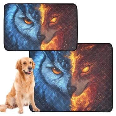 Imagem de TSENQUE Almofadas de xixi laváveis para cães, lobos, corujas, estampa de animais, reutilizáveis, tapete de urina para animais de estimação, tapete de gaiola de cachorro fofo, impermeável, absorventes