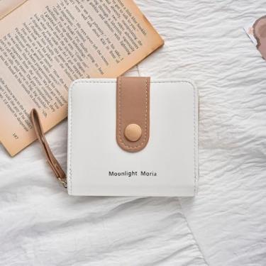 Imagem de Carteira feminina de couro genuíno com dobra dupla/tripla - Suporte minimalista para cartão de crédito com bloqueio de RFID e bolso para moedas, Marrom, Casual