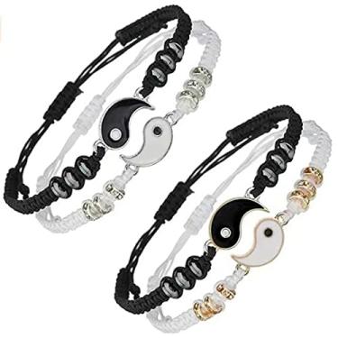 Imagem de 2-4 peças de pulseiras de corda trançada infinita de contas de Yin Yang Tai Chi feitas à mão à prova d'água ajustável para homens, mulheres, amigas, casais, combinando, joias de amizade, presente,