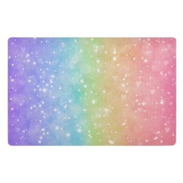 Imagem de Tapete de porta de entrada arco-íris com glitter mágico, antiderrapante, 81 x 50, absorve sujeira e umidade