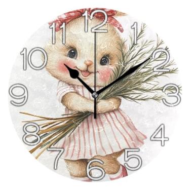 Imagem de GAIGEO Relógio de parede analógico decorativo operado por bateria relógio de sala de aula, decoração de sala de estar, arte moderna, coelho branco fofo, coelho branco, 25 cm, ponteiros pretos