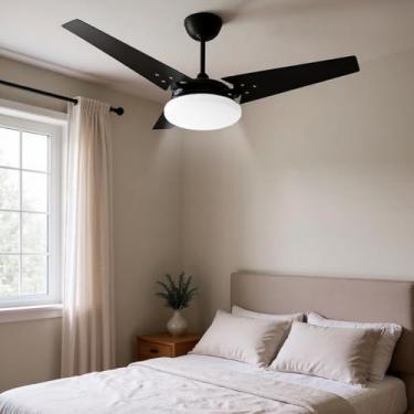 Imagem de Ventilador de Teto Lustre Borda Infinita Pás MDF LED Branco 6500K Beltempo Mira 127V (Preto/Preto)