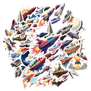 Imagem de 50 peças foguetes espaciais naves astronautas planetas foguetes adesivos graffiti desenhos animados nave espacial adesivos para notebook, bagagem, celular, laptop, bagagem, scrapbook, diário adesivo