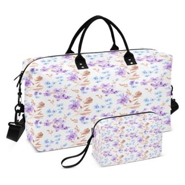 Imagem de CEBUGI Bolsa feminina acolchoada com flores roxas, grande, bolsa de viagem de fim de semana, bolsas hospitalares para trabalho de parto e parto