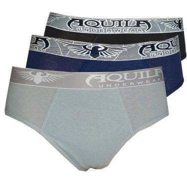 Imagem de Kit Com 3 Cuecas Masculina Slip Elastico Exposto - Algodão - Aquila, G