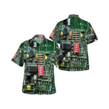 Imagem de Camisa Havaiana Colorida Masculina Casual Praia Aloha Oversized Manga 