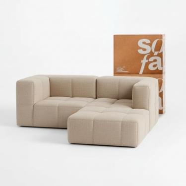 Imagem de Sofá na Caixa modular 2 lugares em Boucle - 2 Braços - 1 Chaise (Linho)