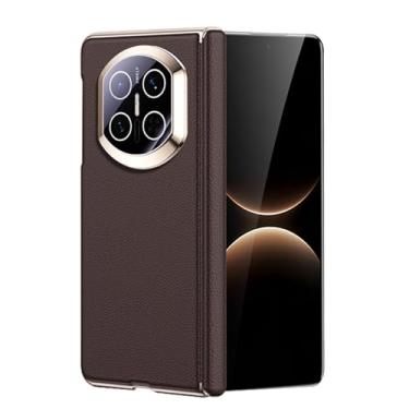 Imagem de POYUFRG Capa de couro para Huawei Mate X7, capa de telefone galvanizada de luxo ultrafina capa de proteção de dobradiça de lente com tudo incluído, marrom, Mate X7