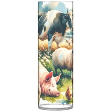 Imagem de Animais de fazenda fofo porco vaca cilindro vaso buquê flor vaso alto plástico personalizado floral moderno decoração de quarto, 30 cm x 9,9 cm