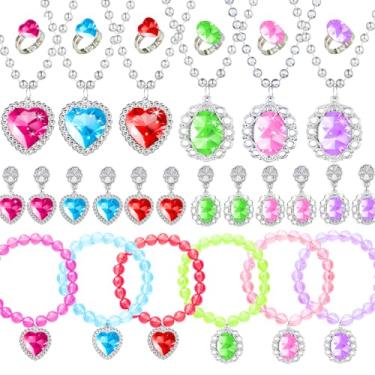 Imagem de Conjunto de 30 peças de joias de princesa para meninas de 4 a 6 anos, colar de bijuteria infantil, lembrancinhas de festa de princesa, aniversário para crianças de 3, 4, 5, 6, 7, 8, 9, 10, 11, 12 anos