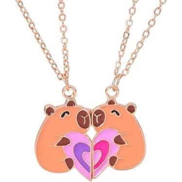Imagem de HANRESHE Colar marrom capivara coração bff para 2 lindos capivaras colar joia presente