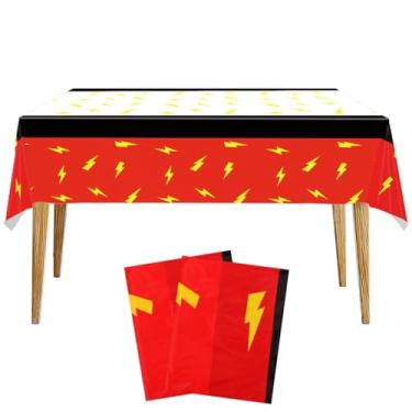 Imagem de 2 Toalhas de Mesa Desenho Animado Vermelhas e Brancas, 108x180cm Tema Cartoon Capa de Mesa Grande em Plástico com Estampado Raios para Decoração Festa Aniversário