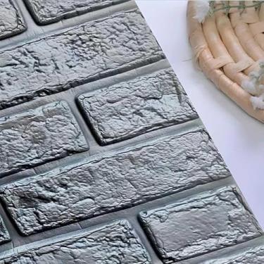 Imagem de Kit Placas Adesiva Tijolinho 3D Revestimento Autocolante Decoração Quarto Sala Banheiro Impermeável (Kit 20 Placas Adesivas Tijolo Cinza, 70x77)