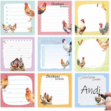 Imagem de Notas adesivas Farm Fresh Rooster - Pacote com 9, blocos de notas arranhados de frango de 7,5 x 7,5 cm com 50 folhas cada, design bonito de galo country para escritório, cozinha, escola e organização