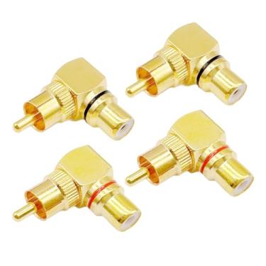Imagem de MTQY 4 peças de cobre puro adaptador RCA 90 graus ângulo reto conector fêmea macho adequado para subwoofers televisões leitores de DVD receptores de áudio/vídeo