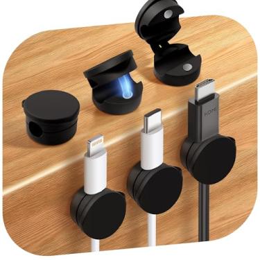 Imagem de Neepanda Pacote com 6 organizadores de cabos de silicone, clipes magnéticos ajustáveis, gerenciamento de cabos adesivos fortes embaixo da mesa, suporte de cabo para mesa de cabeceira, mesa, parede