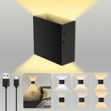 Imagem de MICEYLIVE Conjunto de arandelas de parede - luminária de parede sem fio, arandela recarregável operada a bateria com temperatura de cor ajustável 3000K-7000K luzes de parede para quarto, arandelas