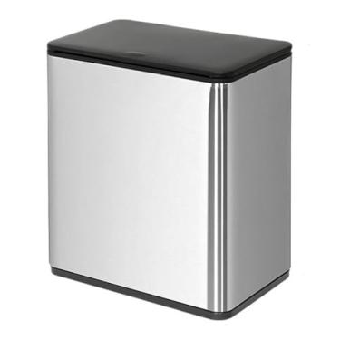 Imagem de Caixote do lixo fino para banheiro, cesto de lixo de metal moderno com tampa superior de prensa, caixote do lixo estreito de 8 litros com forro removível balde de lixo