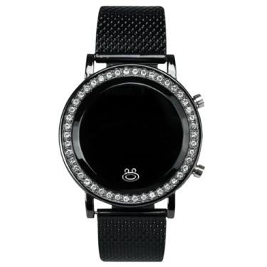 Imagem de Relógio Feminino Digital Aço Inox Preto com Strass Pulseira Silicone Ajustável Elegante Casual