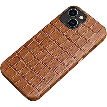 Imagem de BKUANE Capa para Apple iPhone 14 Plus (2022) 6,7 polegadas, capa de telefone traseira com padrão de crocodilo de couro genuíno com forro de microfibra (cor: marrom)