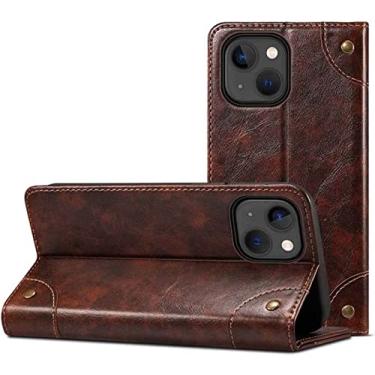 Imagem de GANYUU Capa flip para Apple iPhone 14 Plus (2022) 6,7 polegadas, couro magnético [à prova de choque] carteira Folio Kickstand capa de telefone [porta-cartão] (Cor: marrom)
