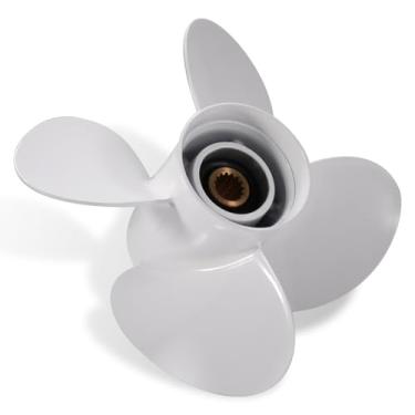 Imagem de Meruzue Hélice externa de alumínio Yamaha de atualização OEM 13,4 x 15 compatível com motores Yamaha T50/60/T60/70/F70/F75/85/90/F90/115/F115/130 HP, 15 dentes estriados, 4 lâminas, RH