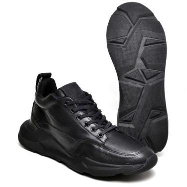Imagem de Tênis Masculino Cano Médio Em Couro Confortável Ranclafe Preto, 37