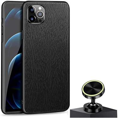 Imagem de KKFAUS Capa traseira de telefone de atração magnética ultrafina, capa de couro de imitação de motorista para Apple iPhone 12 Pro (2020) 6,1 polegadas, com suporte de transporte de veículo (cor: preto)