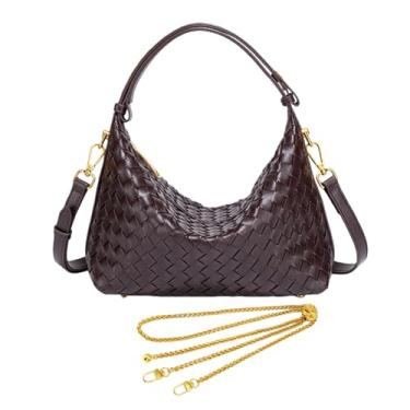 Imagem de Bolsa de ombro de camurça tecida com 2 alças de estilo, bolsas femininas de tecido de couro vegano, alça superior ajustável, Ccffee PU, free, Bolsa leve de luxo/bolsa com alça superior