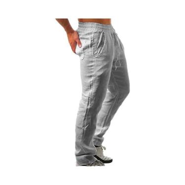 Imagem de Calças Longas Casuais Masculinas De Algodão E Linho Tamanho Grande Com