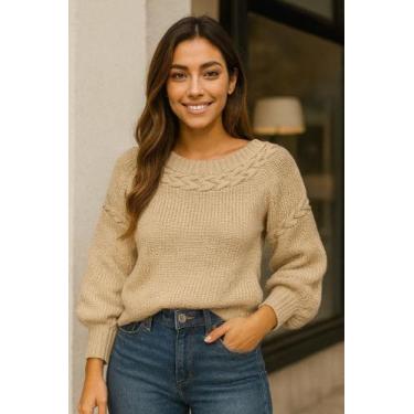 Imagem de Blusa de la tricot feminina sueter - Generica, Bege, G