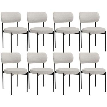 Imagem de Kit 08 Cadeiras Estofadas Para Sala De Jantar Louvre L02 Bouclê Cru - 