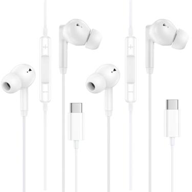 Imagem de Fones de ouvido com fio USB C para iPhone 17 Pro Max Air 16e 16 Pro Max 16 Plus 15 Pro 15 com fio, 2 unidades de fones de ouvido com fio tipo C para Samsung Galaxy S25 S24 A17 A56 A16, Pixel 10, 9, 8