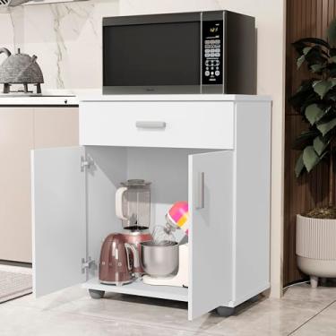 Imagem de Balcão Cozinha Melissa Multiuso: Suporte para Micro-ondas e Forno com 2 Portas e 1 Gaveta (Branco)