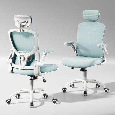 Imagem de Cadeira de escritório de malha ergonômica cadeira de sala de aula, cadeira de mesa com encosto alto, cadeira giratória para tarefas de computador com apoios de braços 2D ajustáveis para cima e para