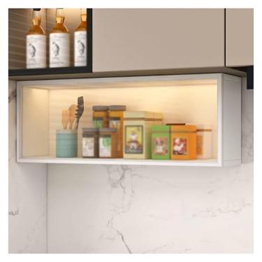Imagem de Armário de exibição de vidro montado na parede, pequeno armazenamento de cozinha de madeira maciça, design flip-up, branco, 60 x 20 x 30 cm (23,6 x 7,9 x 11,8 pol) - perfeito para organização de