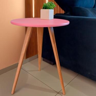 Imagem de Mesinha Lateral Retrô Mesa de Canto Criado Mudo Decorativa MDF para Cabeceira e Sala(Rosa,Maior: 65x45cm)