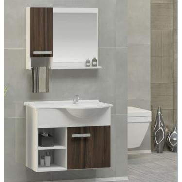 Imagem de Kit Gabinete 100% MDF Cuba e Espelheira 60cm para Banheiro (Branco/Rustico)